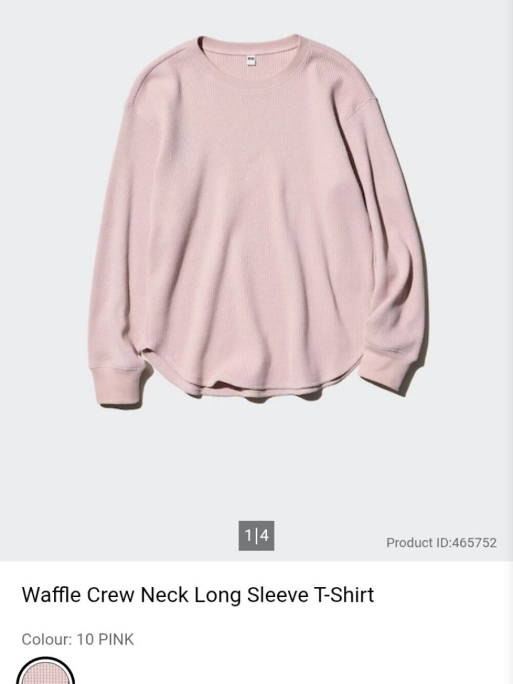 Uniqlo Waffle Crew Neck Long Sleeve T-Shirt, Light Pink